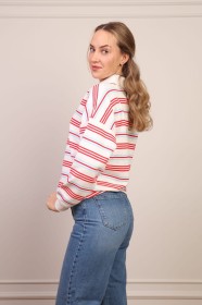 Bluza polo w paski biało-czerwona z błękitem