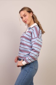 Bluza polo w paski błękitno-bordowa
