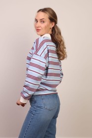 Bluza polo w paski błękitno-bordowa