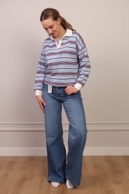 Bluza polo w paski błękitno-bordowa