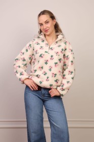 Kremowa bluza polarowa w kwiatki