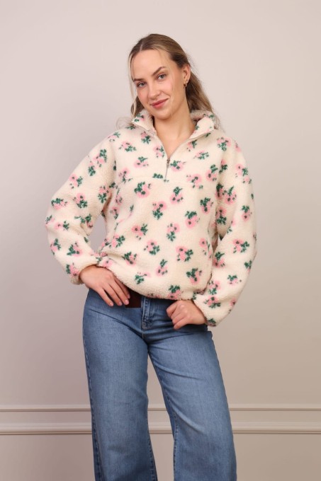 Kremowa bluza polarowa w kwiatki