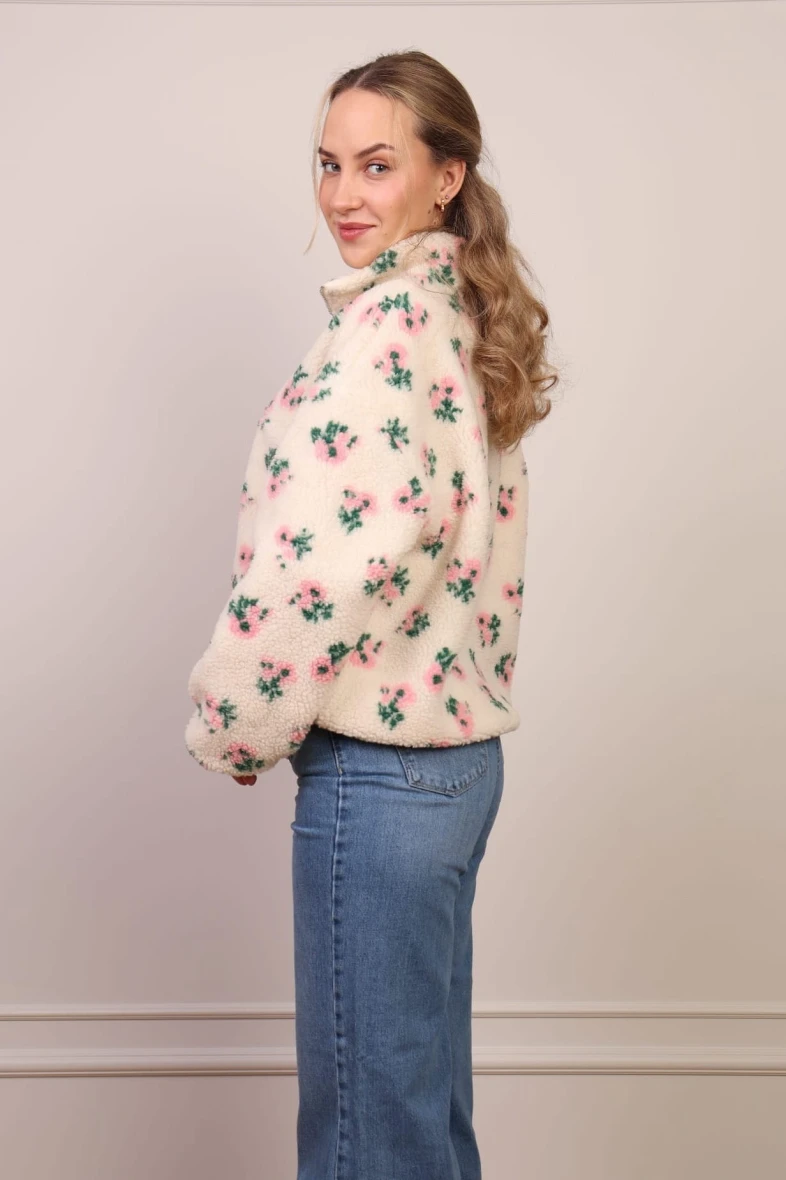 Kremowa bluza polarowa w kwiatki