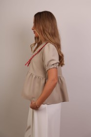 Bluzka jasny khaki z ozdobnym kołnierzem
