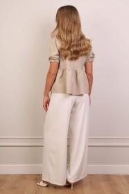 Bluzka jasny khaki z ozdobnym kołnierzem