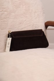 Czekoladowa zamszowa torebka na ramię skóra naturalna
