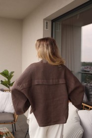 Lniana koszula czekoladowa z rękawem 3/4