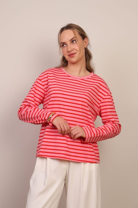 Różowa bluzka long sleeve w paski
