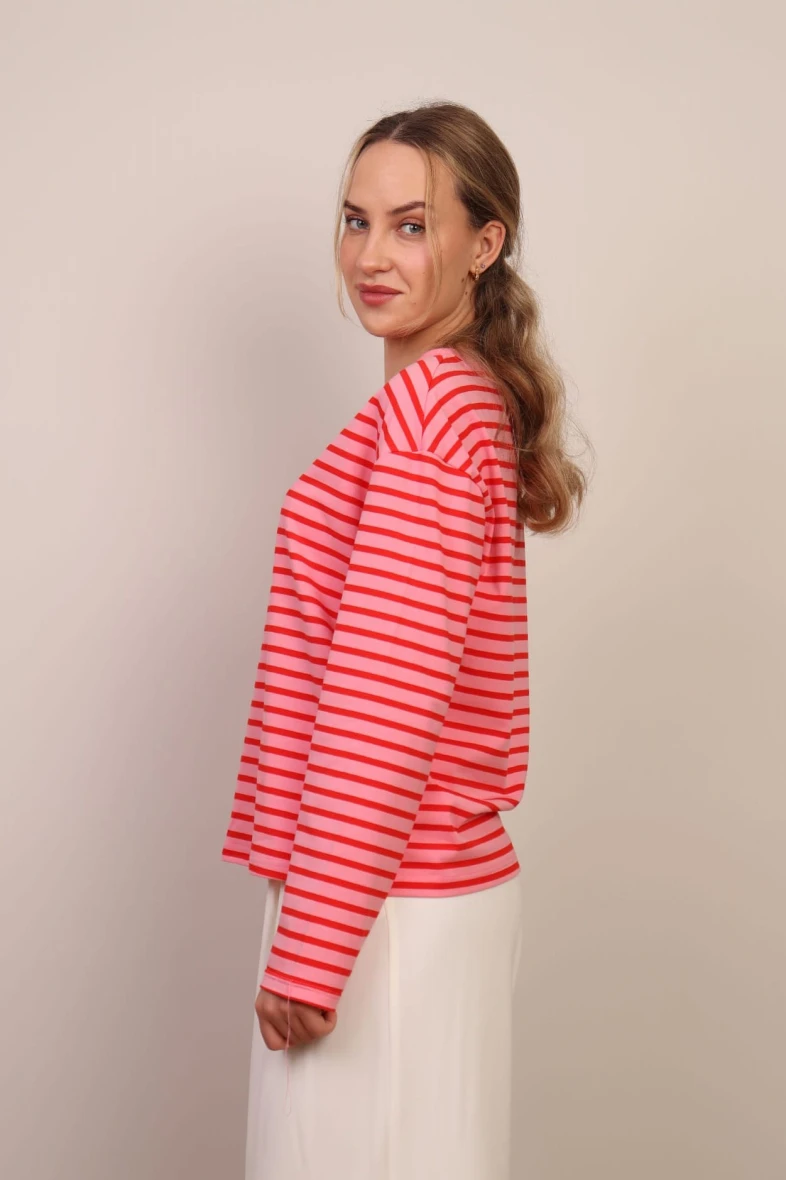Różowa bluzka long sleeve w paski
