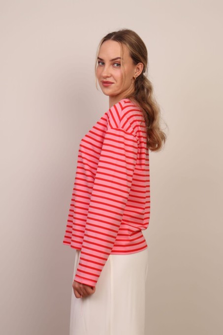 Różowa bluzka long sleeve w paski