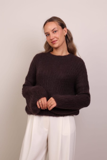 Czekoladowy puszysty sweter moherowy 60% moher