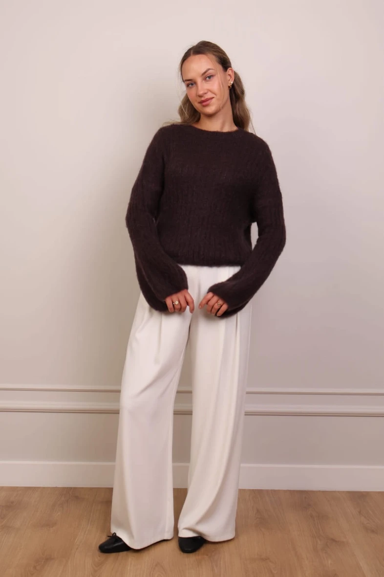 Czekoladowy puszysty sweter moherowy 60% moher