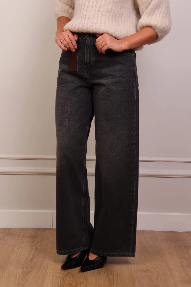 Grafitowe jeansy wide leg 100% bawełna
