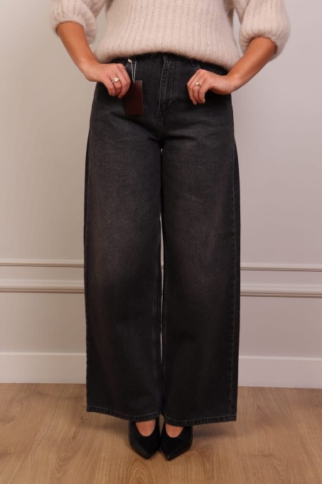Grafitowe jeansy wide leg 100% bawełna