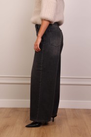 Grafitowe jeansy wide leg 100% bawełna