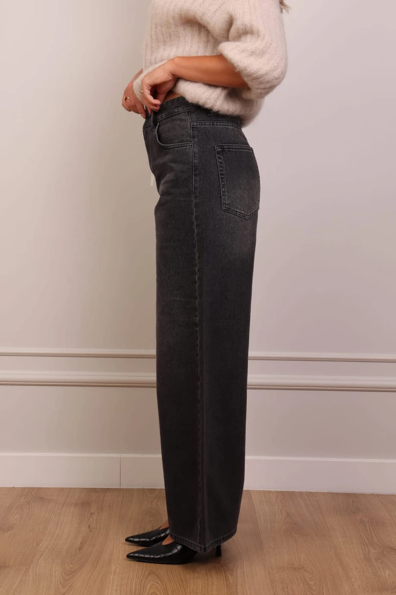 Grafitowe jeansy wide leg 100% bawełna