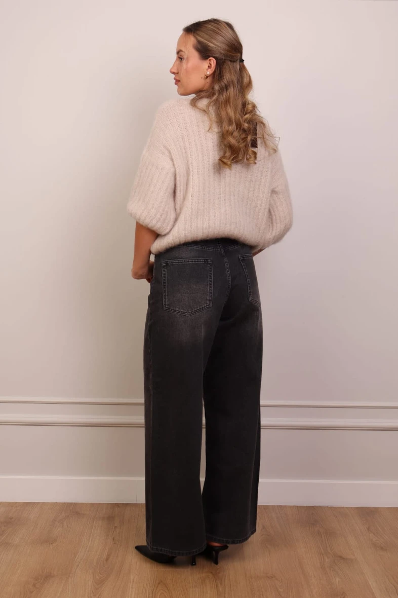 Grafitowe jeansy wide leg 100% bawełna