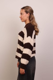 Brązowo-beżowy sweter w paski z alpaką