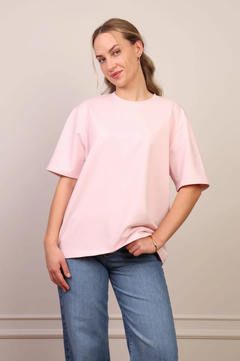 Pudrowy t-shirt basic bawełna