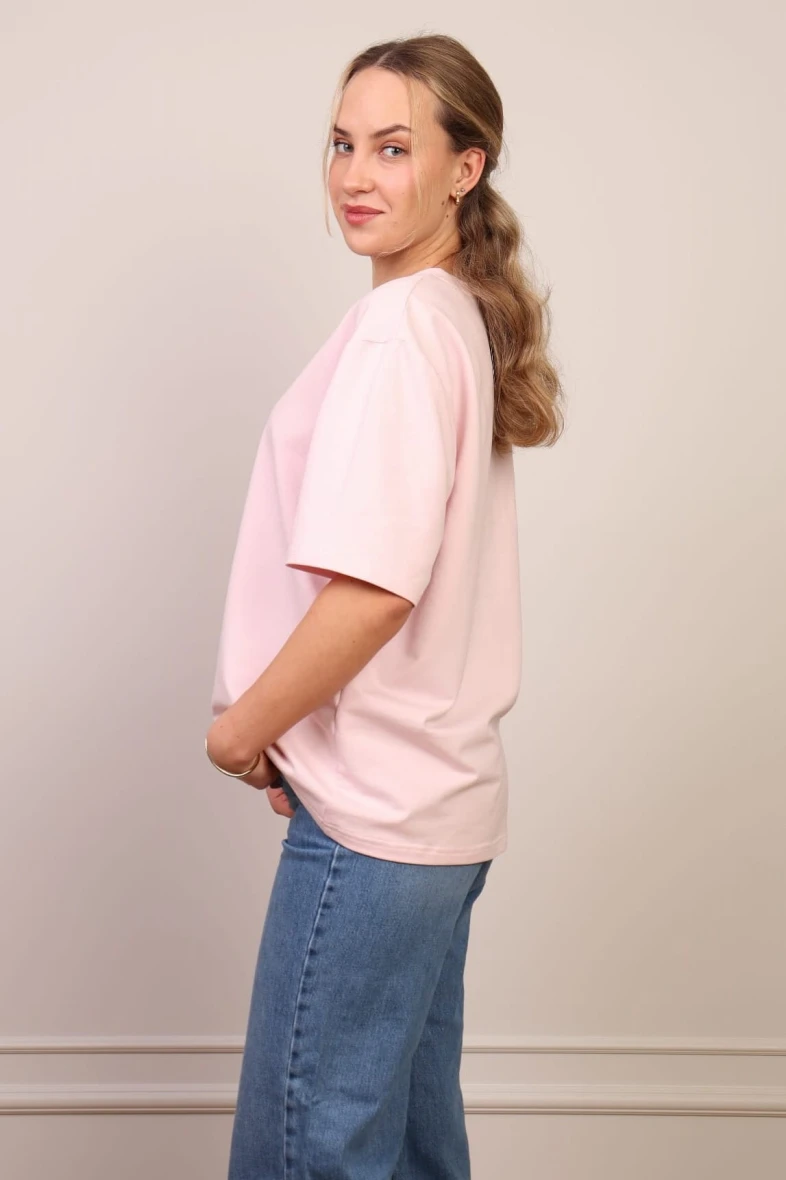 Pudrowy t-shirt basic bawełna