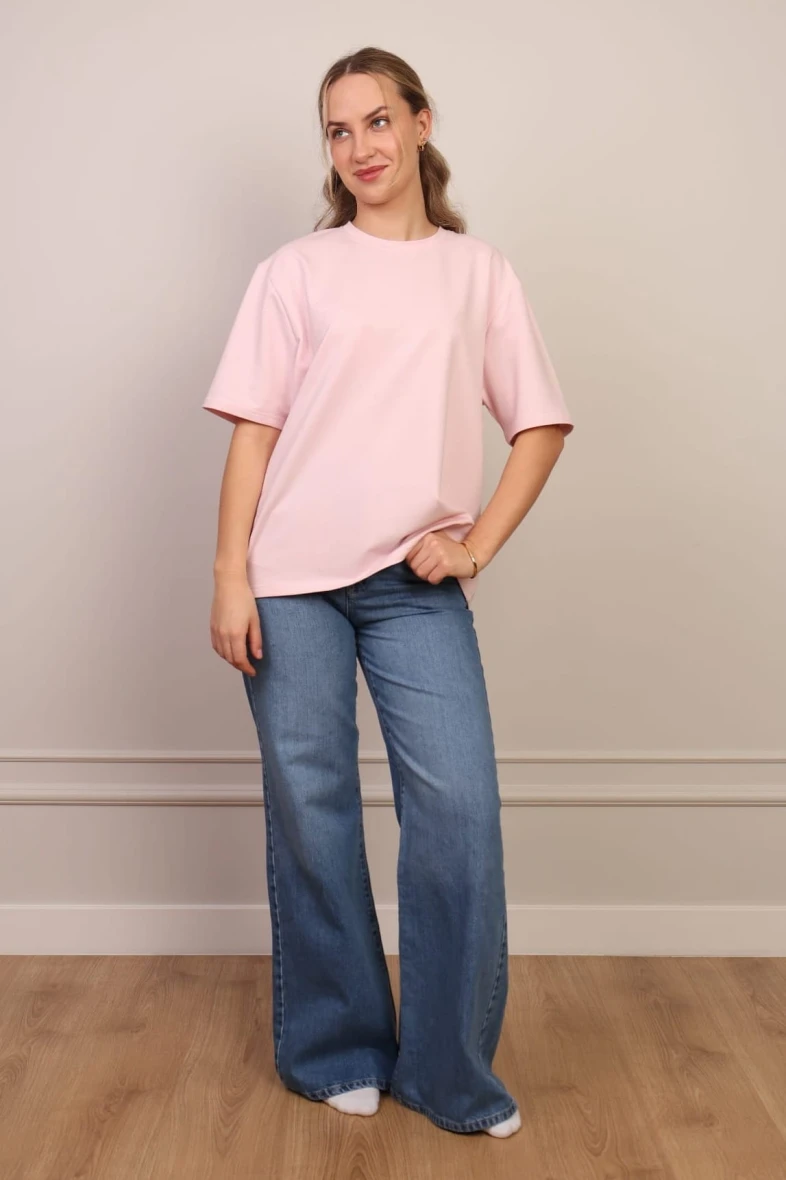 Pudrowy t-shirt basic bawełna