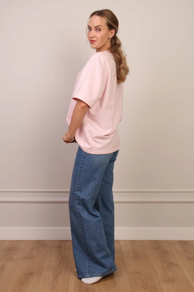 Pudrowy t-shirt basic bawełna