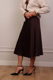 Elegancka czekoladowa spódnica midi z wiskozy