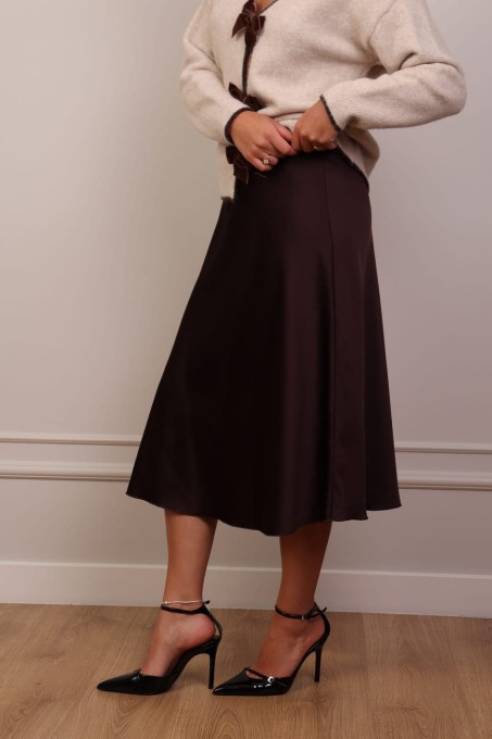 Elegancka czekoladowa spódnica midi z wiskozy