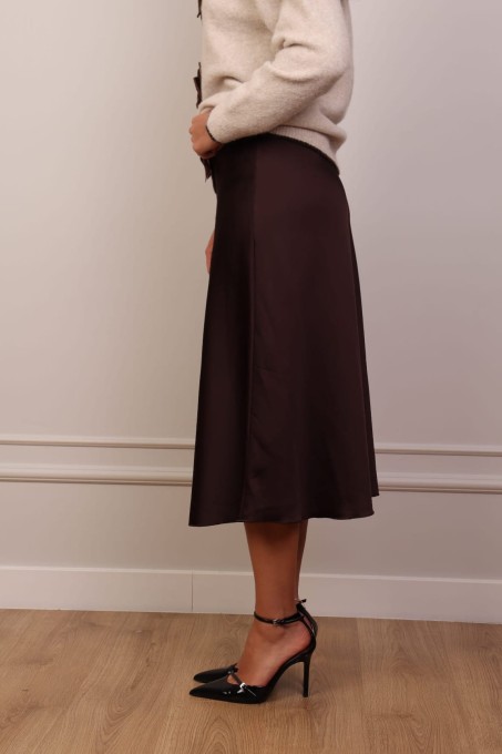 Elegancka czekoladowa spódnica midi z wiskozy